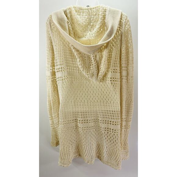 Vintage Y2K Crochet Roxy Boho Artsy Hooded Mid Length Cream Cardigan Size M - Picture 5 of 9